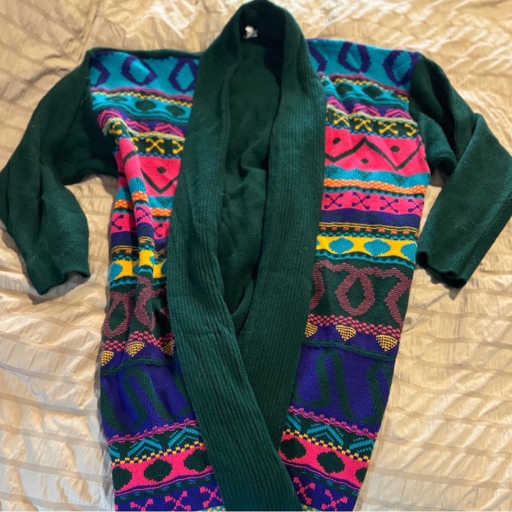 Vintage Oversized Knit Cardigan — Colorful Aztec Pattern